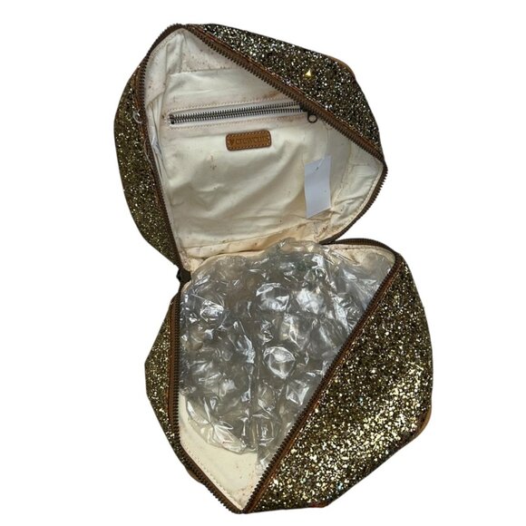 J. Crew Holiday gold metallic all sparkles train case travel bag - Picture 5 of 7